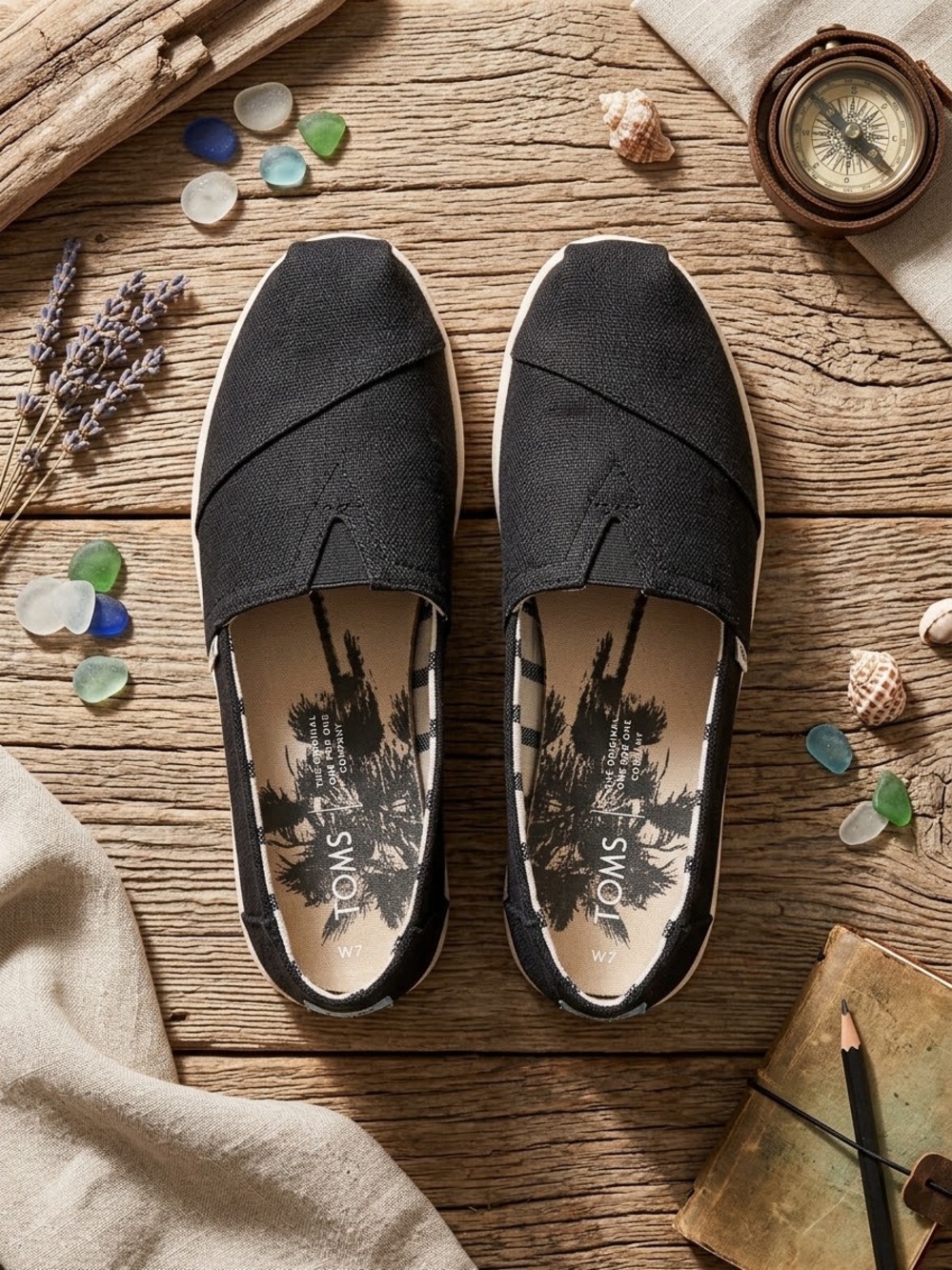 Toms Black Canvas Slip-On Moccasins